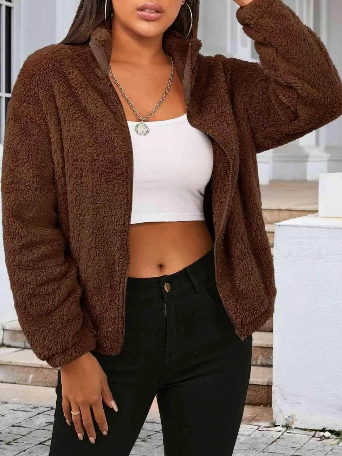Zip Up Turtleneck Long Sleeve Jacket - Bona Fide Fashion