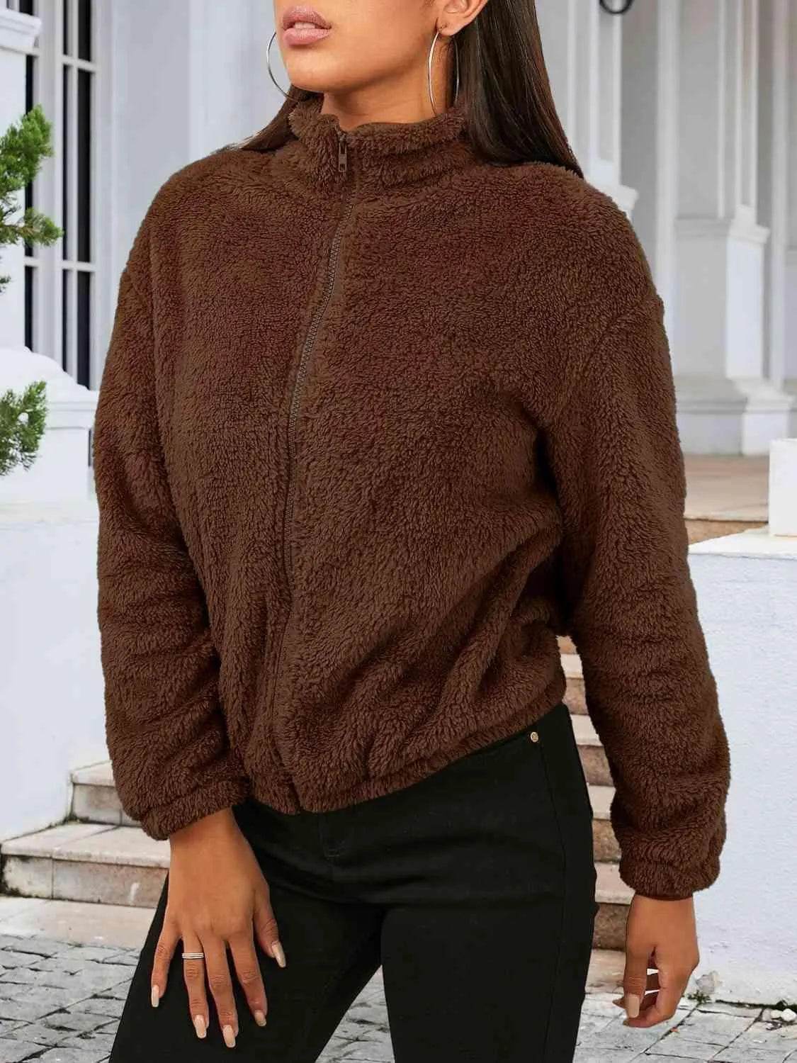 Zip Up Turtleneck Long Sleeve Jacket - Bona Fide Fashion