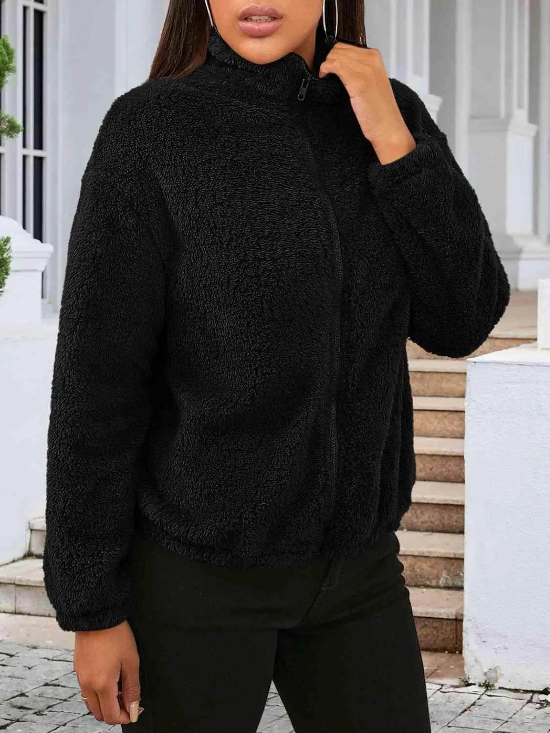 Zip Up Turtleneck Long Sleeve Jacket - Bona Fide Fashion