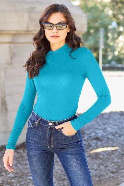 Full Size Mock Neck Long Sleeve Bodysuit – Sleek & Stretchy Fit | Bona Fide Fashion - Bona Fide Fashion