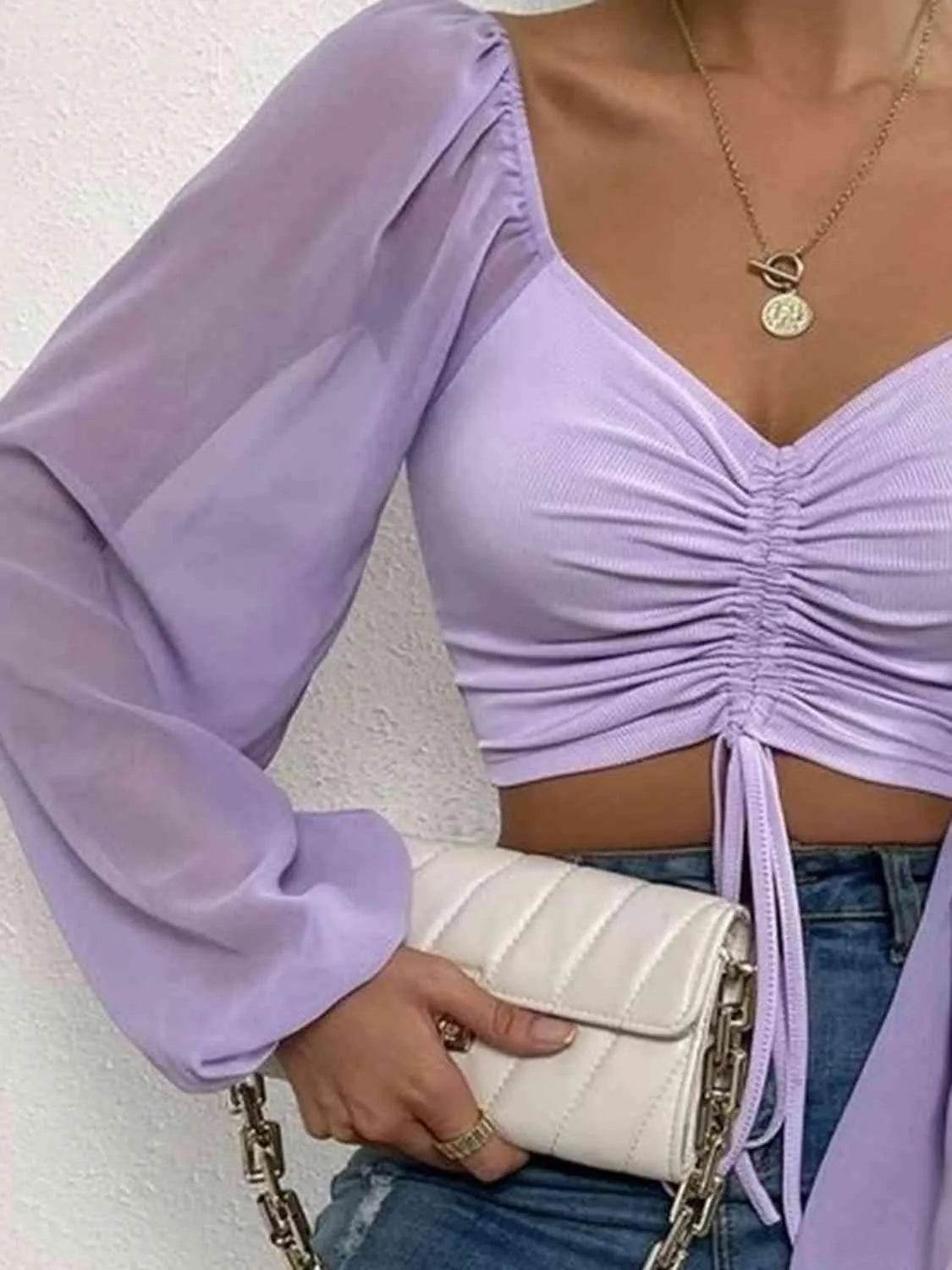 Bona Fide Fashion - Drawstring Sweetheart Neck Cropped Top - Women Fashion - Bona Fide Fashion