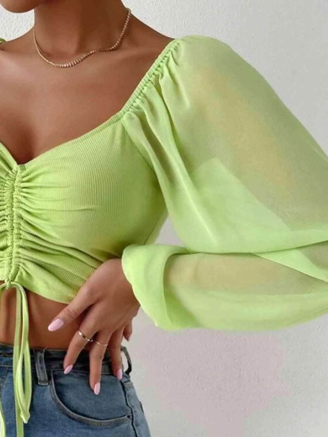 Bona Fide Fashion - Drawstring Sweetheart Neck Cropped Top - Women Fashion - Bona Fide Fashion