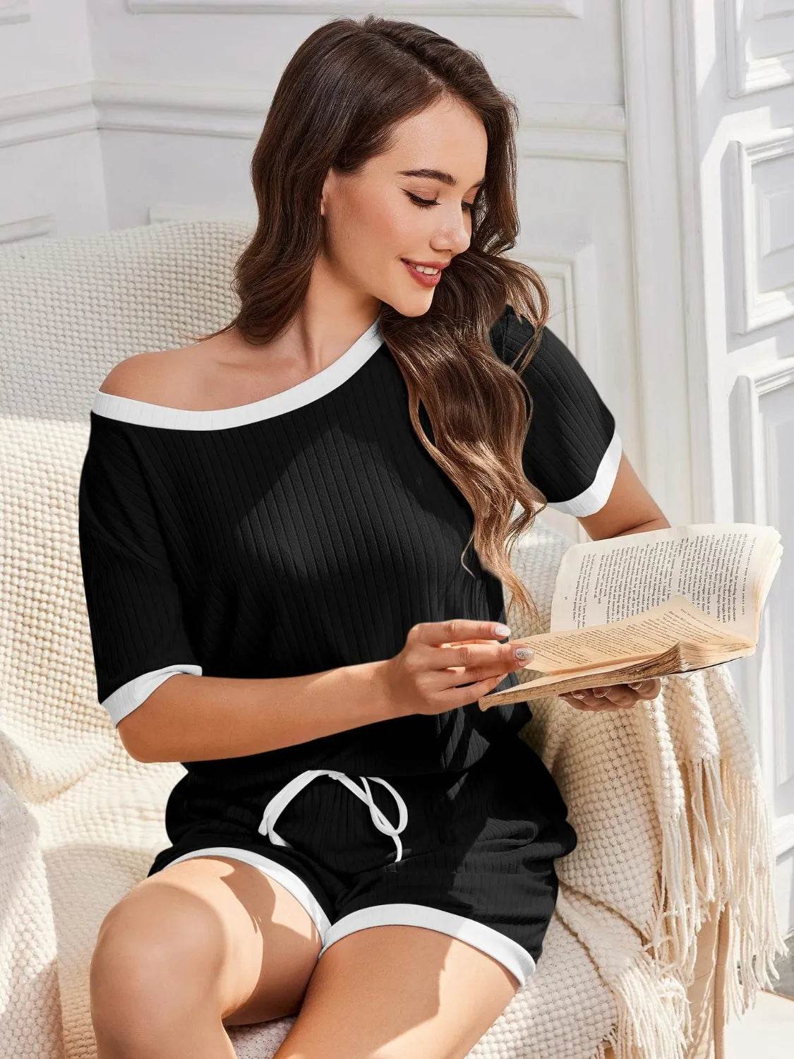 Ribbed Short Sleeve Top and Shorts Set - Bona Fide Fashion