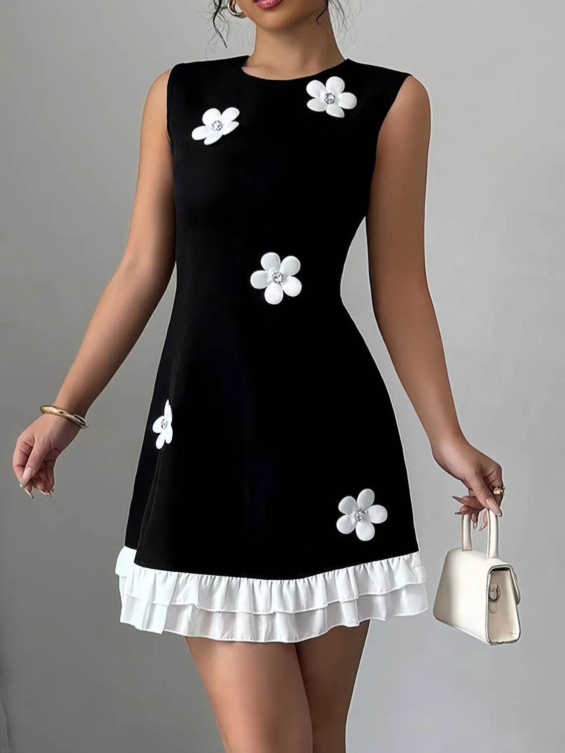 Flower Round Neck Sleeveless Dress - Bona Fide Fashion