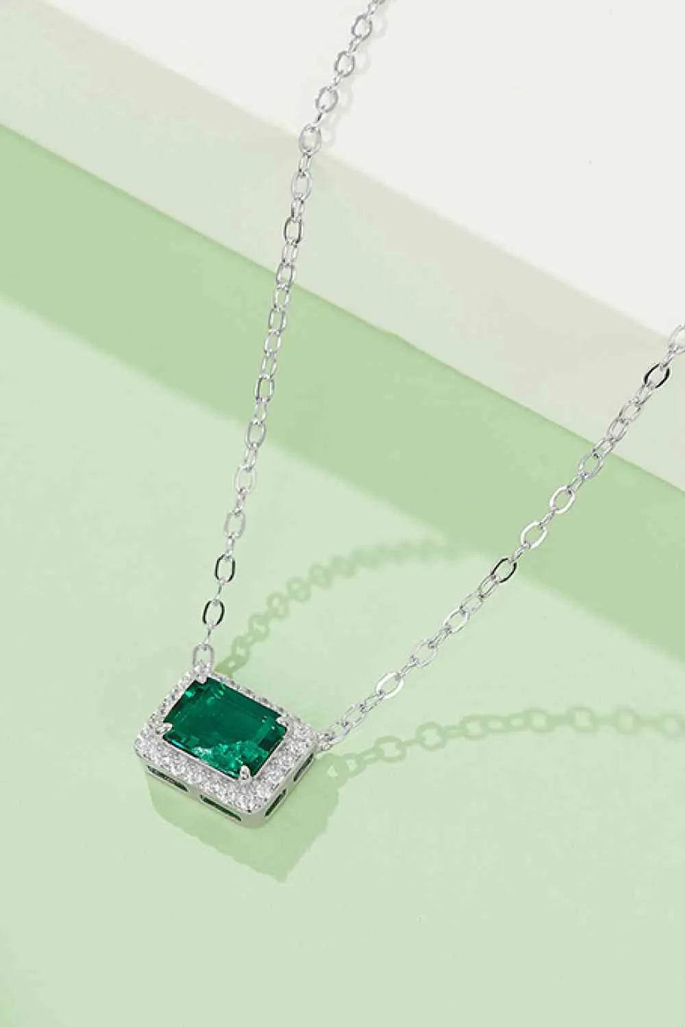 Lab-Grown Emerald Rectangle Pendant Necklace - Bona Fide Fashion