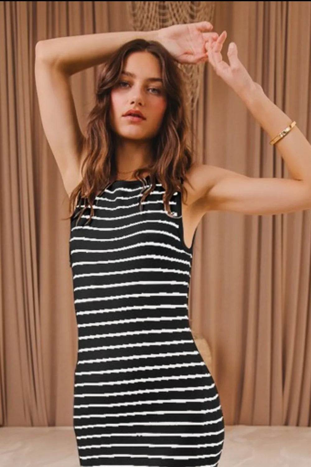 SO ME Stripe Sleeveless Sweater Knit Maxi Dress With Ruffled Hem - Bona Fide Fashion