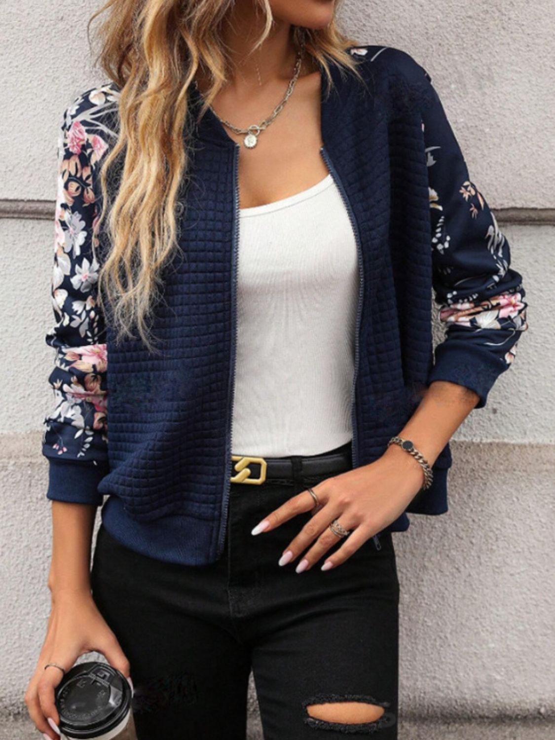 Printed Zip Up Long Sleeve Jacket