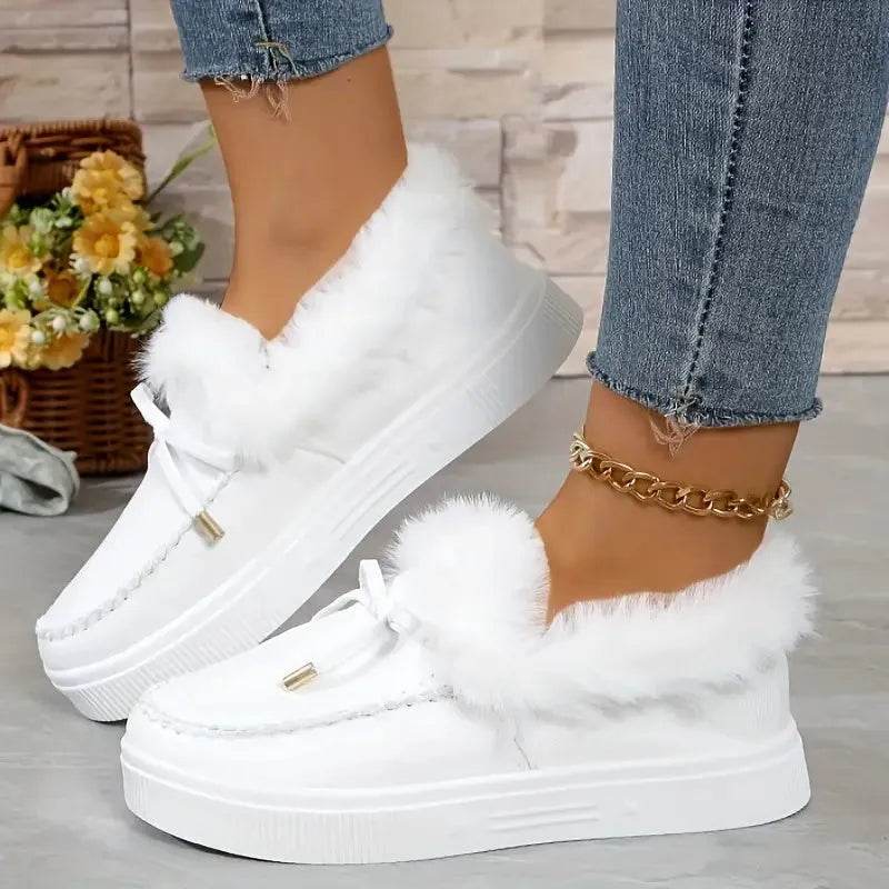 Bow Furry Round Toe Flat Slip-Ons - Bona Fide Fashion