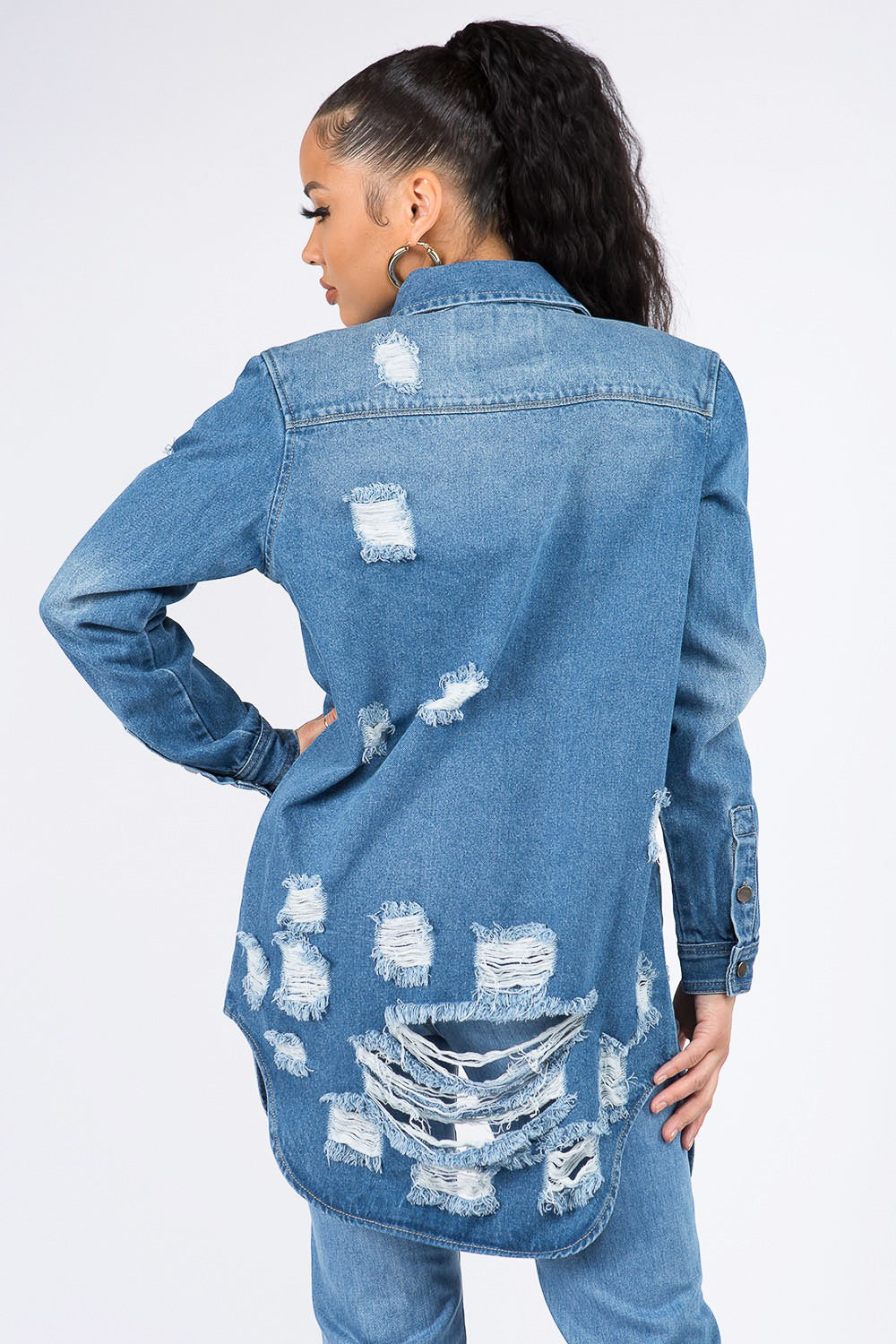 Denim Shirt Jacket | American Bazi Distressed Button Down - Bona Fide Fashion