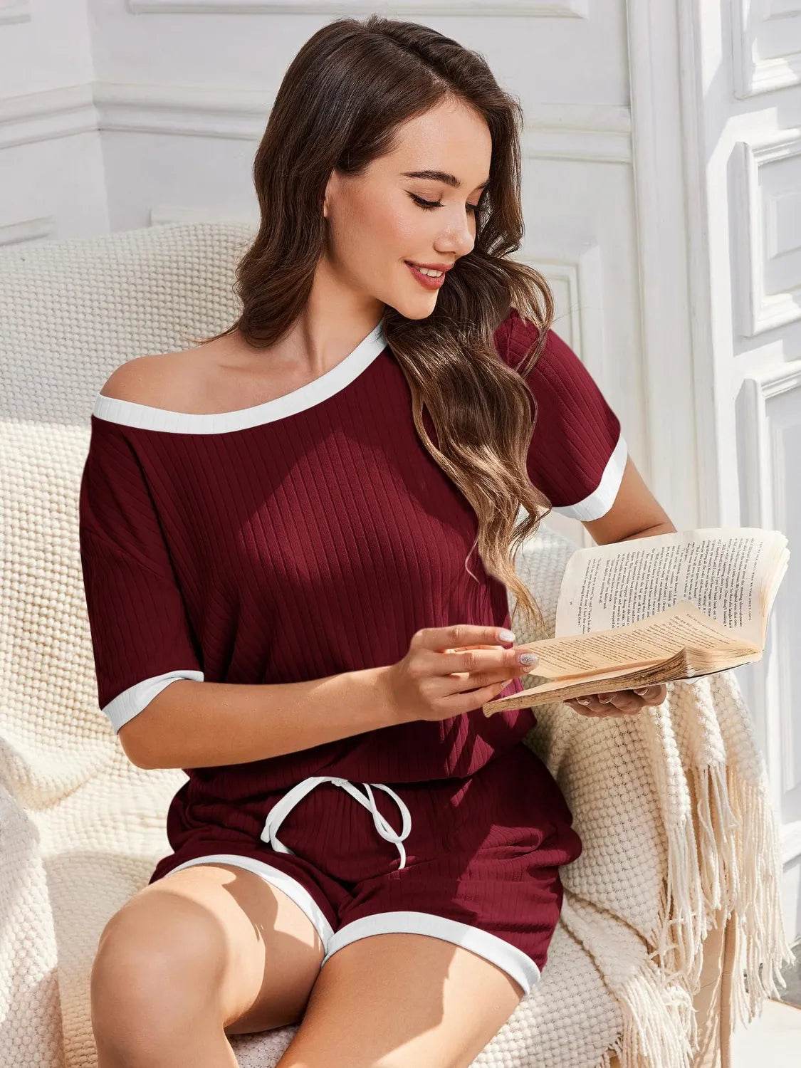 Ribbed Round Neck Top and Shorts Set - Bona Fide Fashion