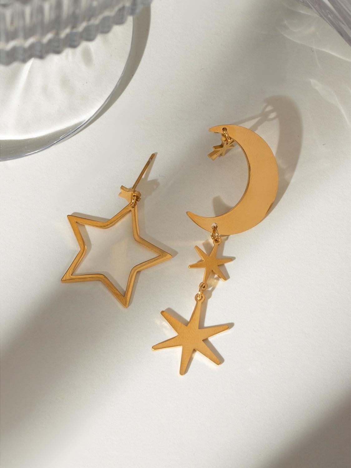 18K Gold-Plated Moon & Star Dangle Earrings - Bona Fide Fashion