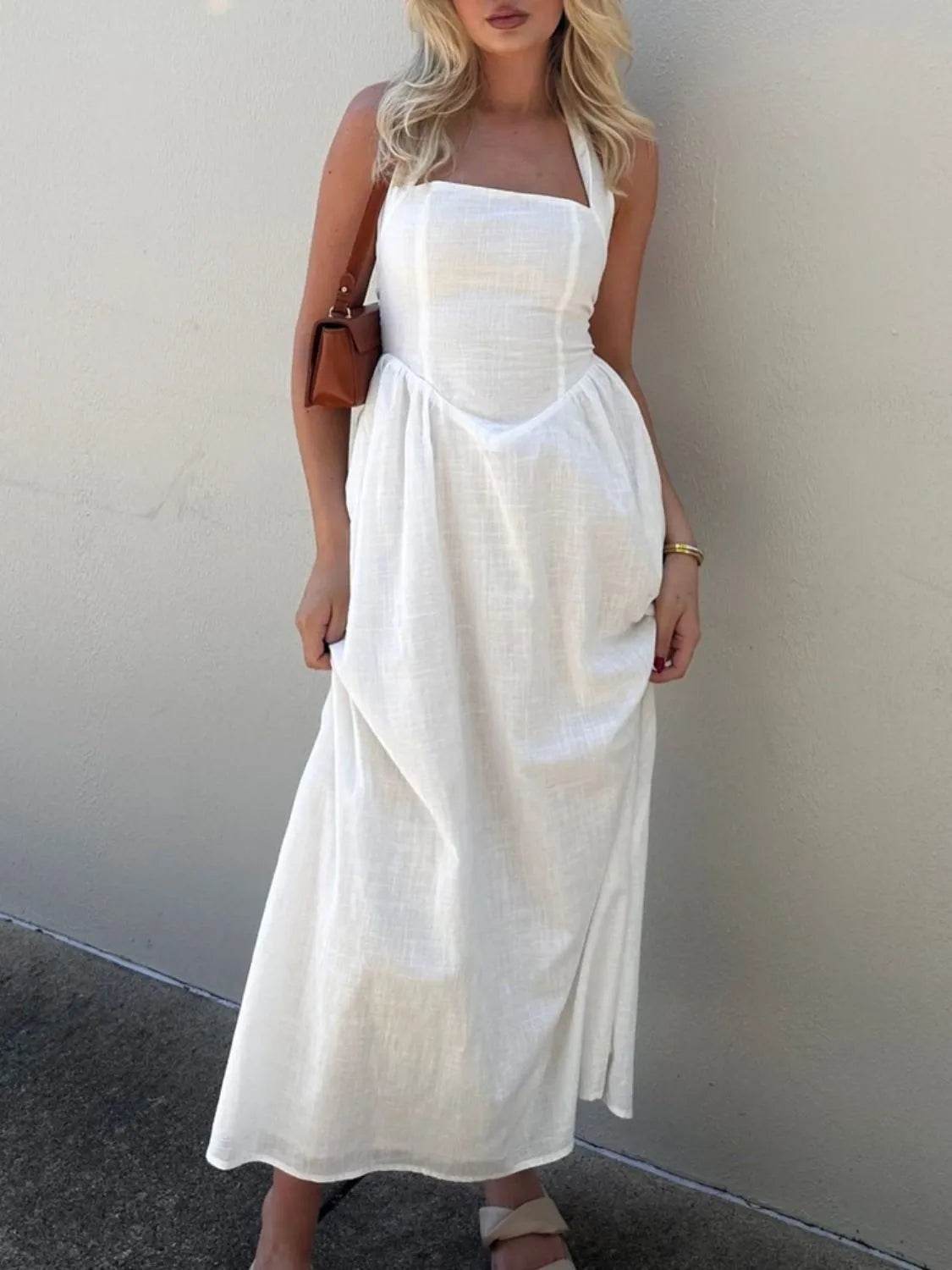 Devine Ruched Halter Neck Midi Dress - Bona Fide Fashion