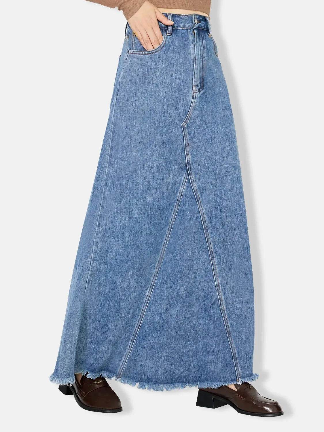 Raw Hem Maxi Denim Skirt - Bona Fide Fashion