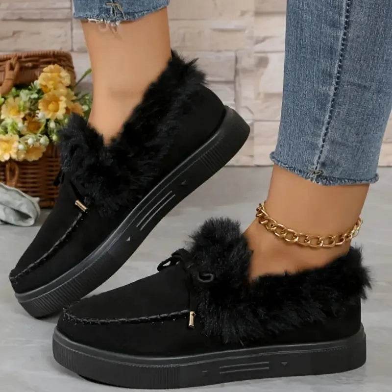 Bow Furry Round Toe Flat Slip-Ons - Bona Fide Fashion