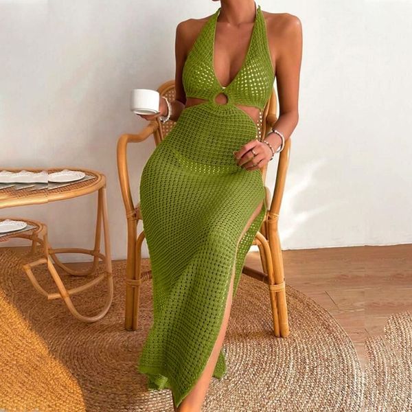 Women's Solid Color Sexy Hollow Out Dress with Slit HEH5RF2U7K