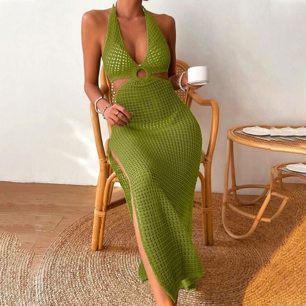 Women's Solid Color Sexy Hollow Out Dress with Slit HEH5RF2U7K