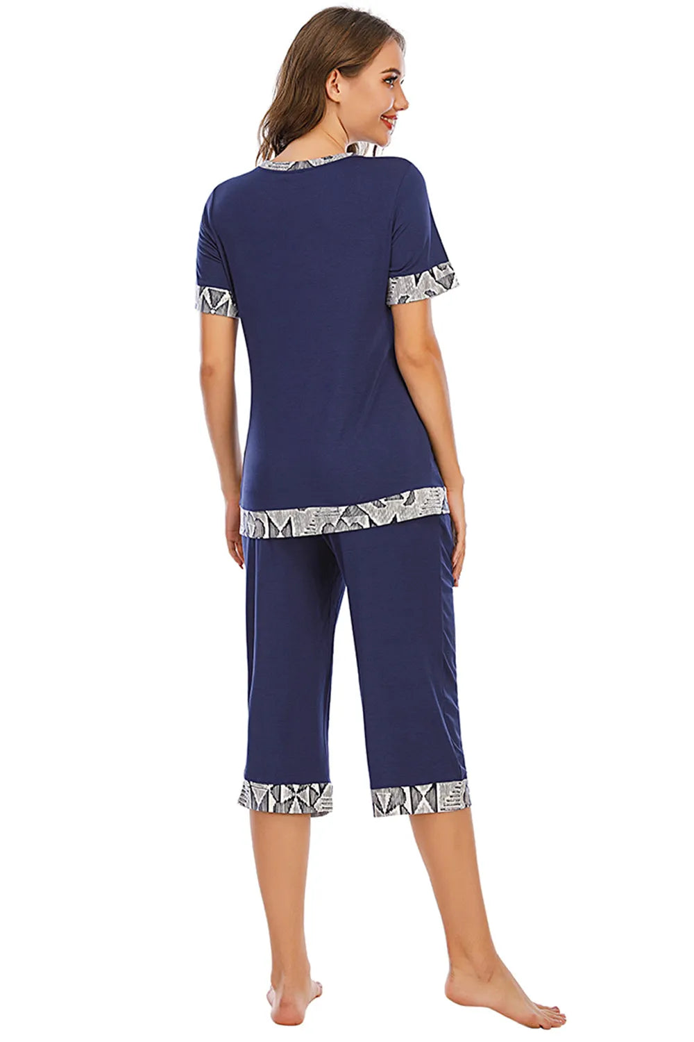 Round Neck Short Sleeve and Capris Pants Lounge Set