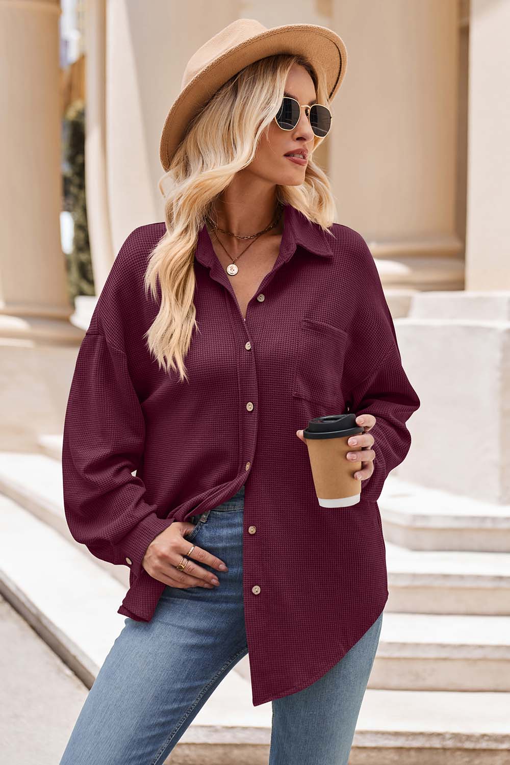 Mandy Collared Neck Dropped Shoulder Shirt