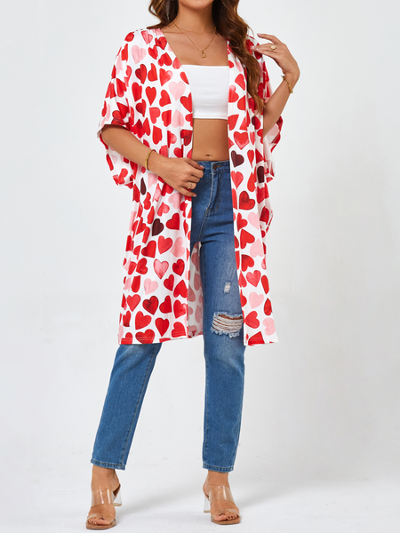 Love Printed Women's Short Sleeve Cardigan Floral Kimono Beach Cover Up HP5AQRQEUN