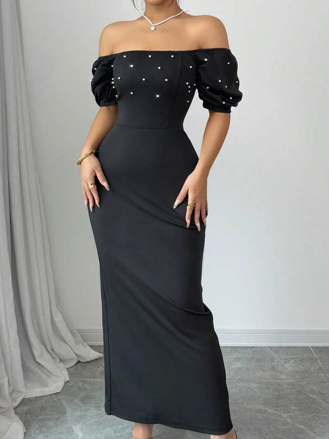 Off Shoulder Short Sleeve Maxi Dress - Bona Fide Fashion