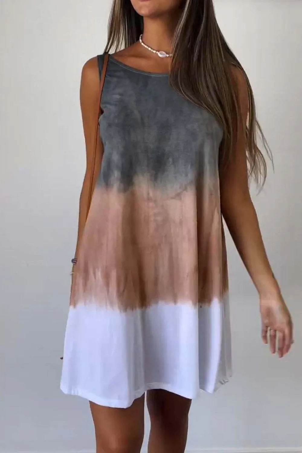Full Size Tie-Dye Sleeveless Mini Tank Dress Plus Size - Bona Fide Fashion