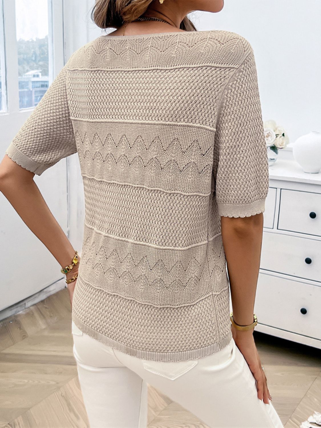 Round Neck Half Sleeve Knit Top