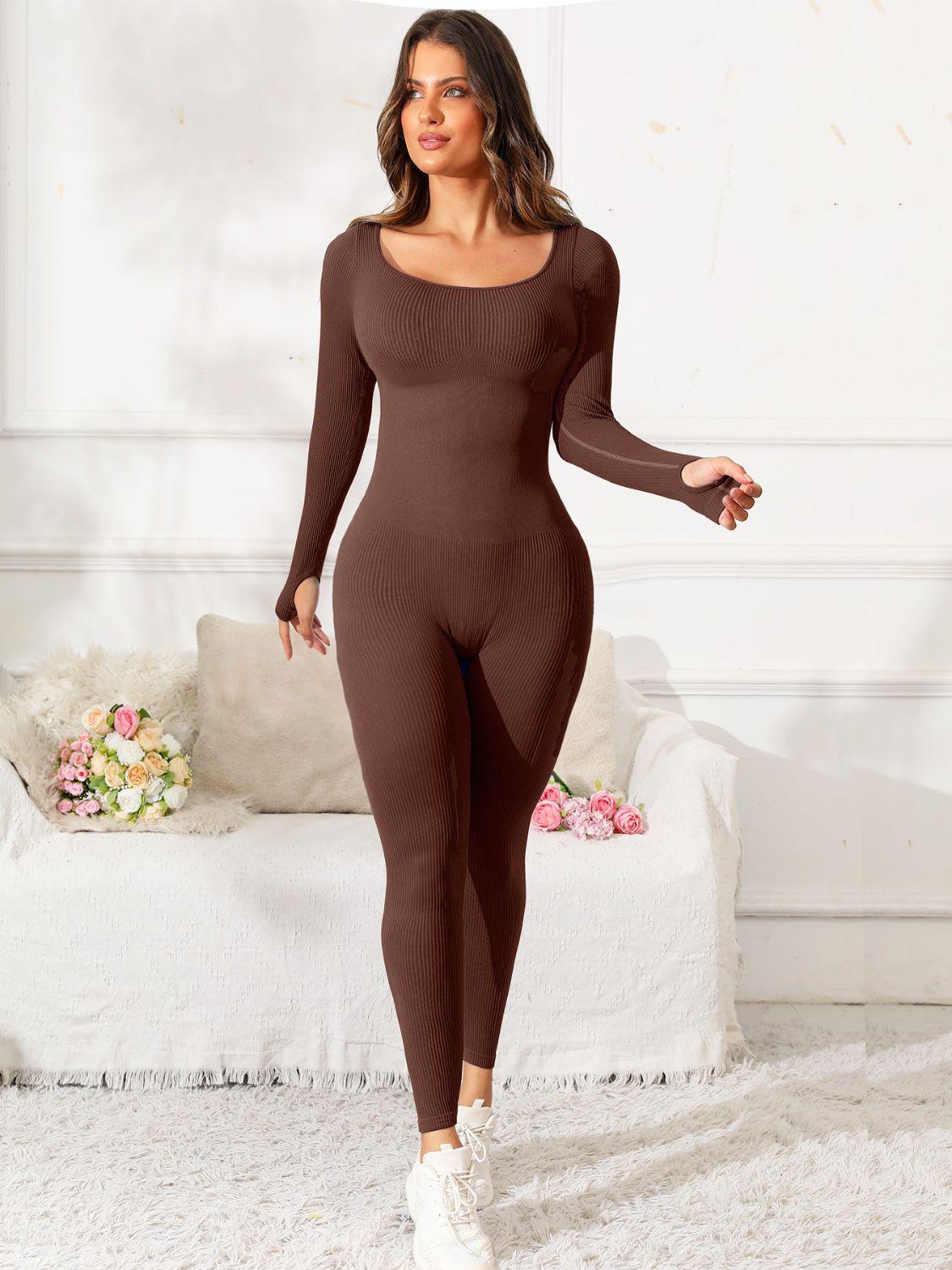 Scoop Neck Long Sleeve Active Jumpsuit - Bona Fide Fashion