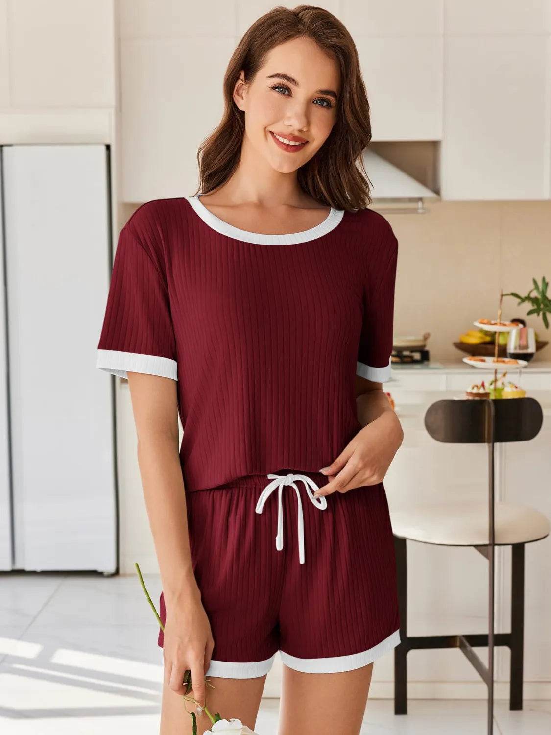 Ribbed Round Neck Top and Shorts Set - Bona Fide Fashion