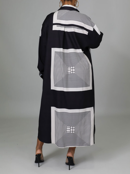 Plus Long Geometric Patterns Shirts Dress(Belt Not Included) HWFF5AKS9Q