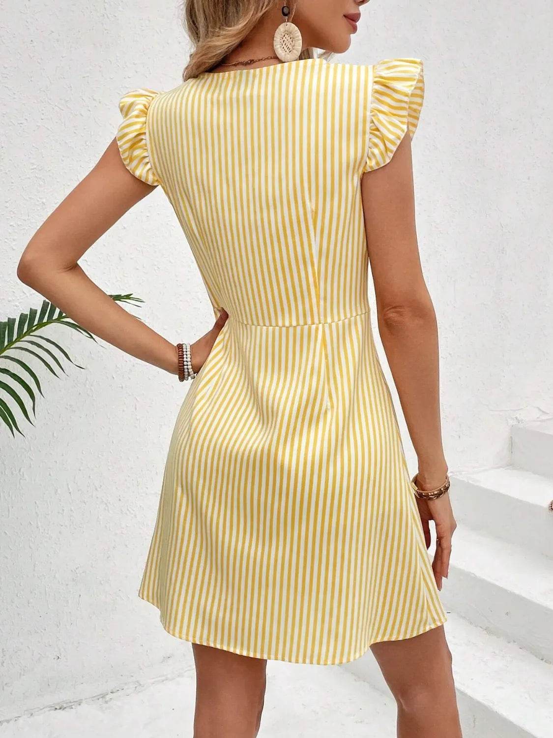Striped Button Front Cap Sleeve Dress - Bona Fide Fashion