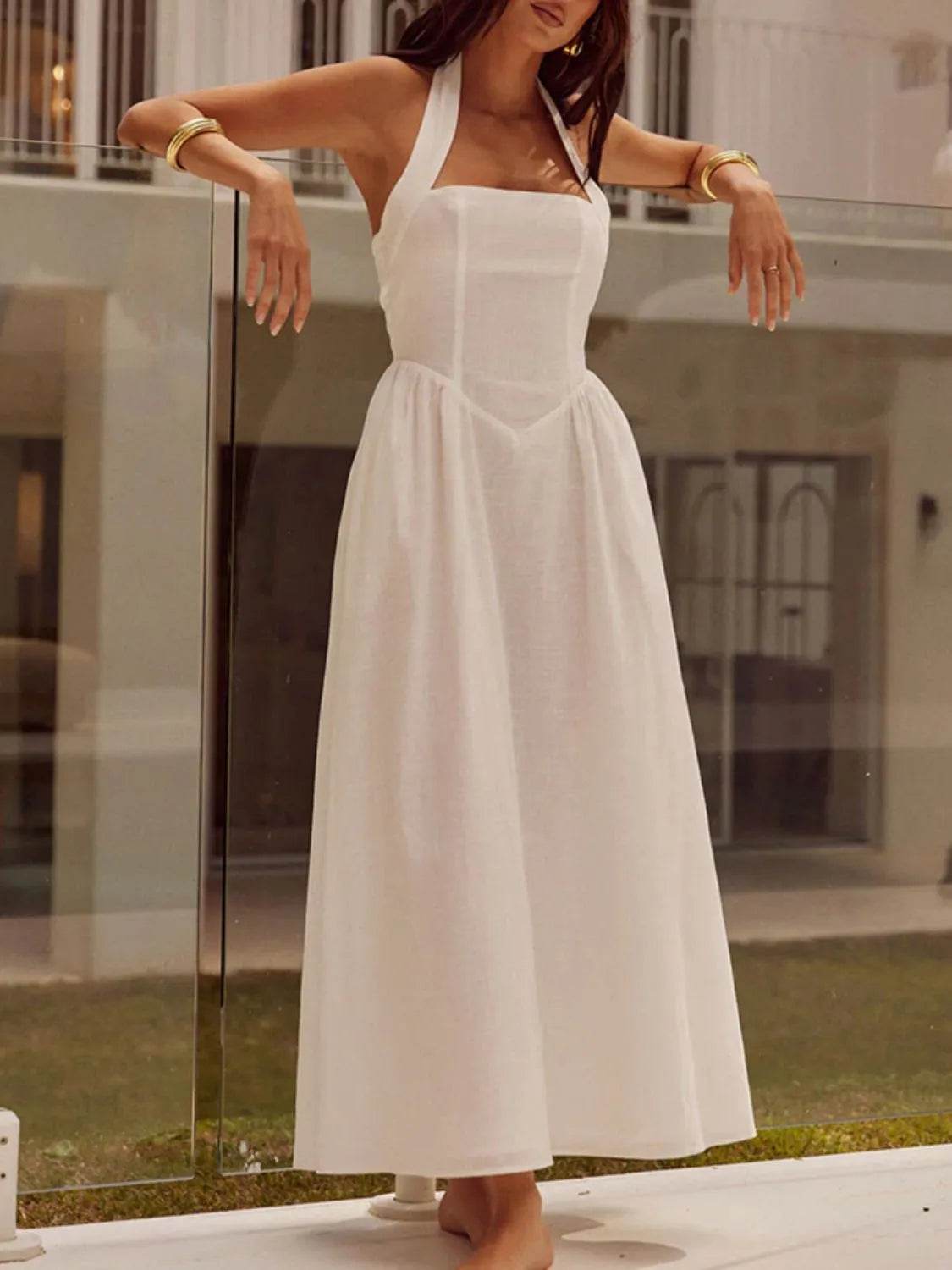 Devine Ruched Halter Neck Midi Dress - Bona Fide Fashion