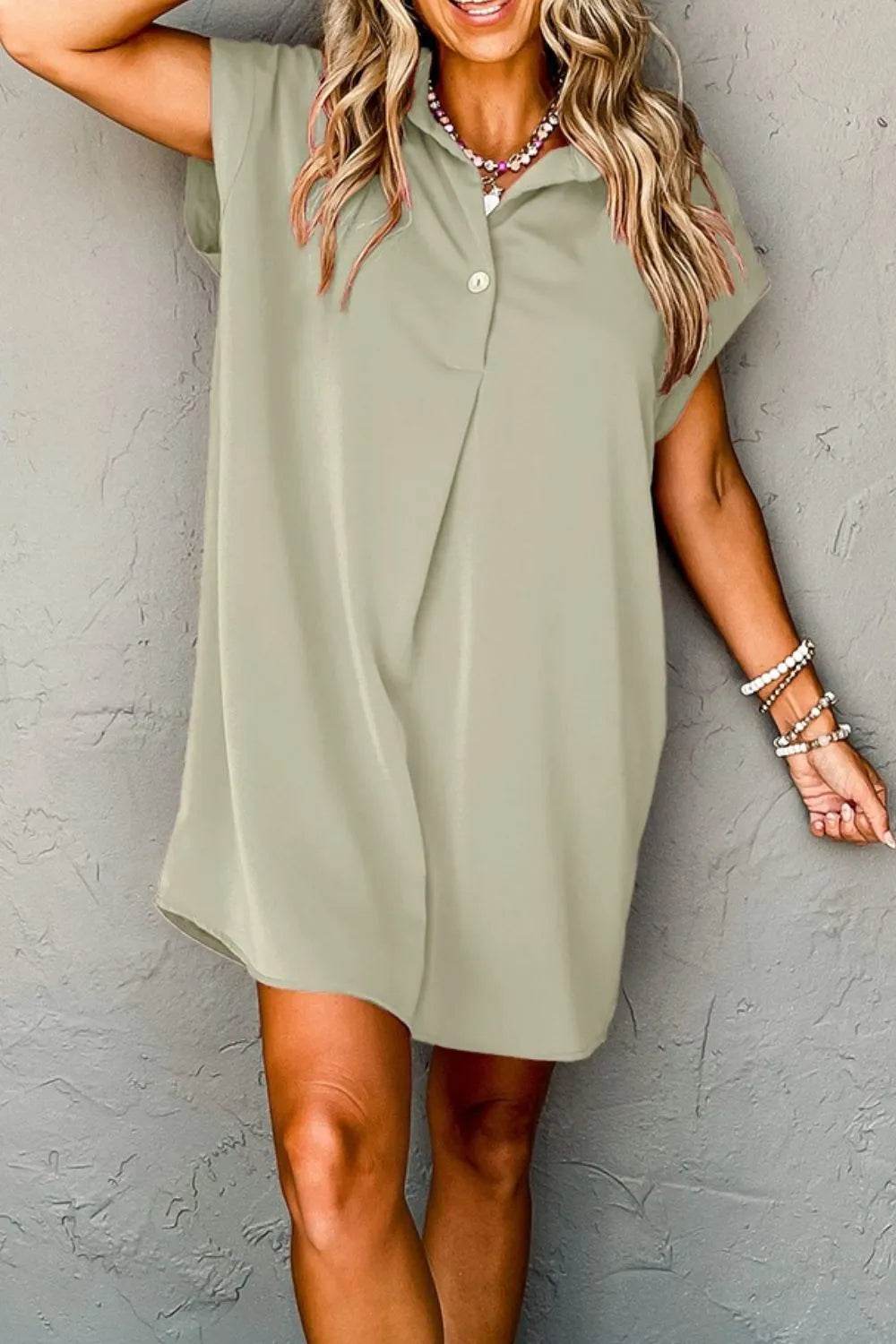Collared Neck Short Sleeve Mini Dress - Bona Fide Fashion