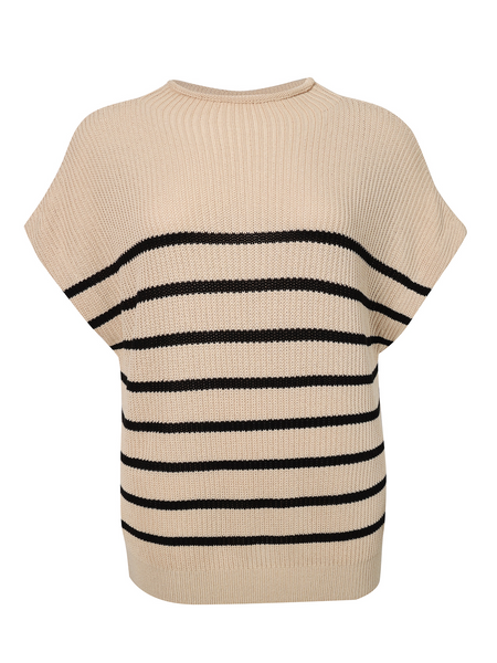 Frenchy Striped Pattern Ribbed Knit Sweater Batwing Sleeve Vest High Neck HY6KKSCARS