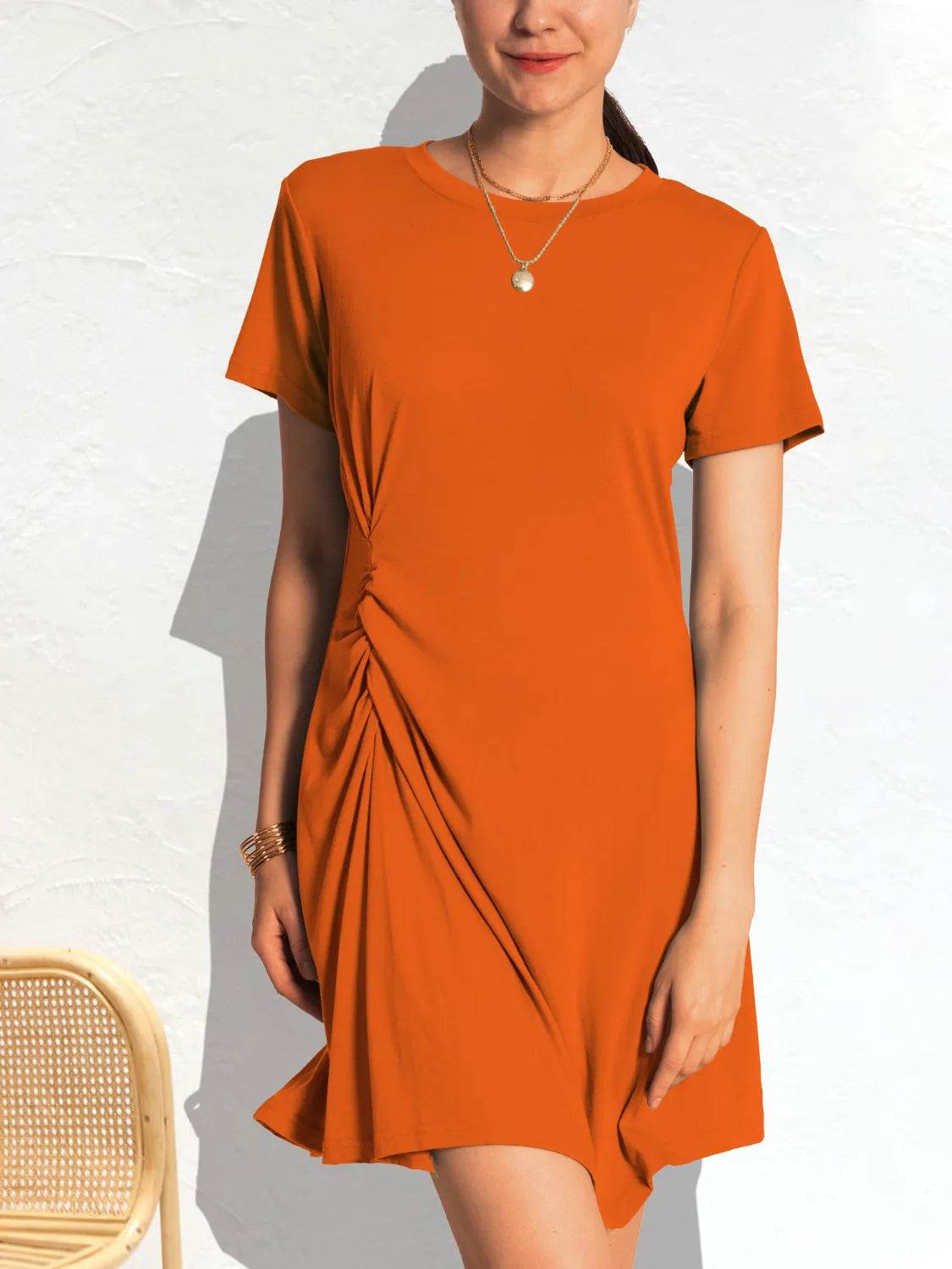 Ruched Short Sleeve Mini Tee Dress - Bona Fide Fashion