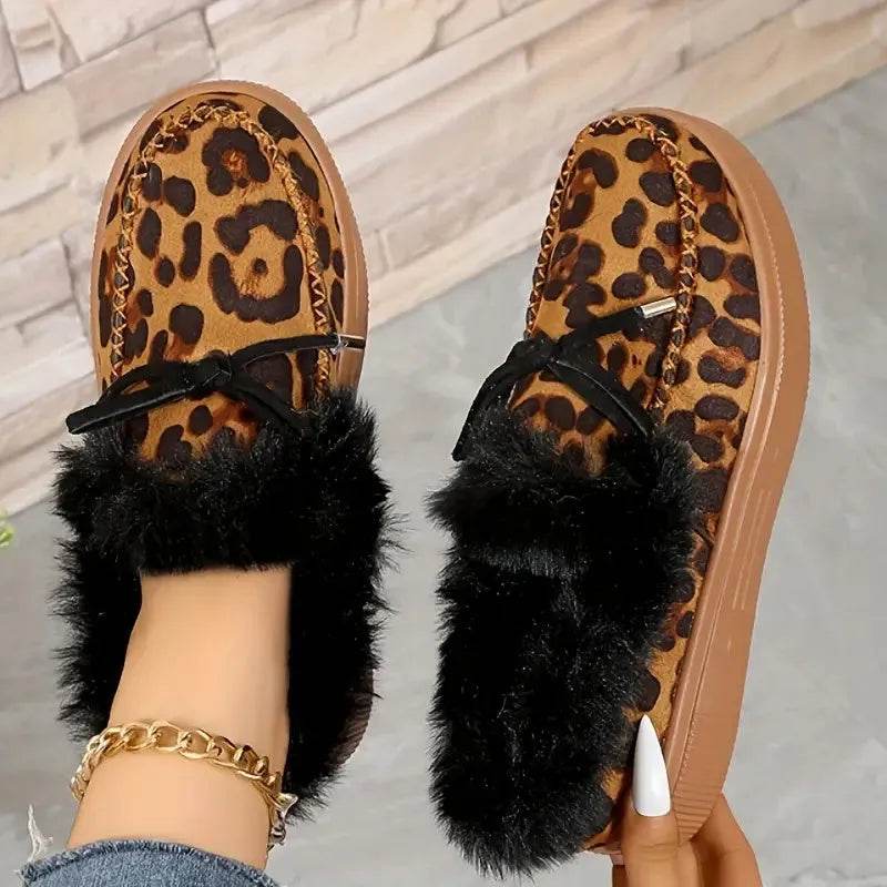 Bow Furry Round Toe Flat Slip-Ons - Bona Fide Fashion