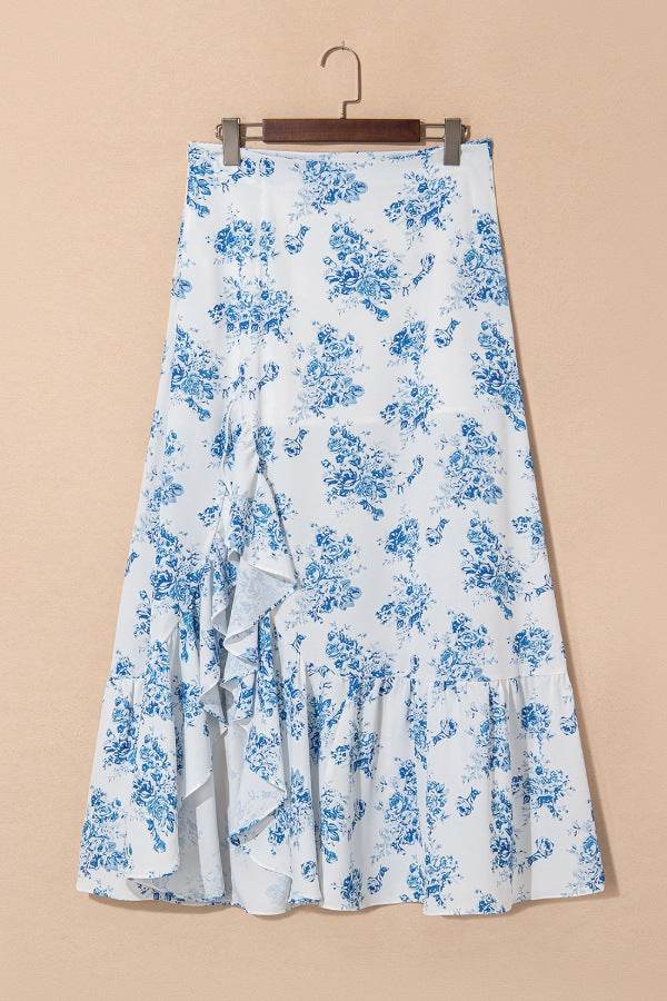 Split Asymmetrical Ruffled Printed Skirt - Bona Fide Fashion