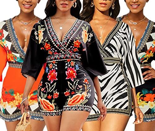 Lachmose Summer Two Piece Outfits for Women - African Floral Print 2 Piece Crop Top Short Set Boho Romper Jumpsuit - Bona Fide Fashion