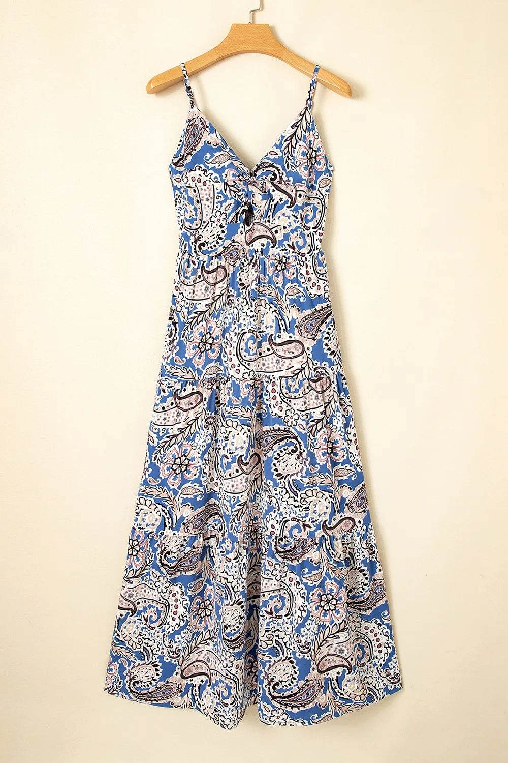 Paisley Print Twist Detail Smocked Back Spaghetti Straps Dress - Bona Fide Fashion