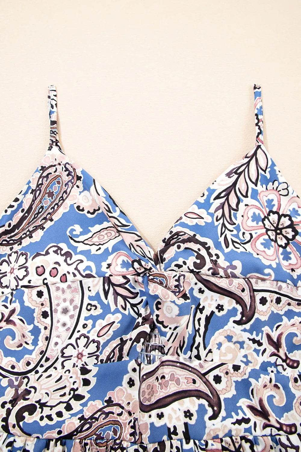 Paisley Print Twist Detail Smocked Back Spaghetti Straps Dress - Bona Fide Fashion