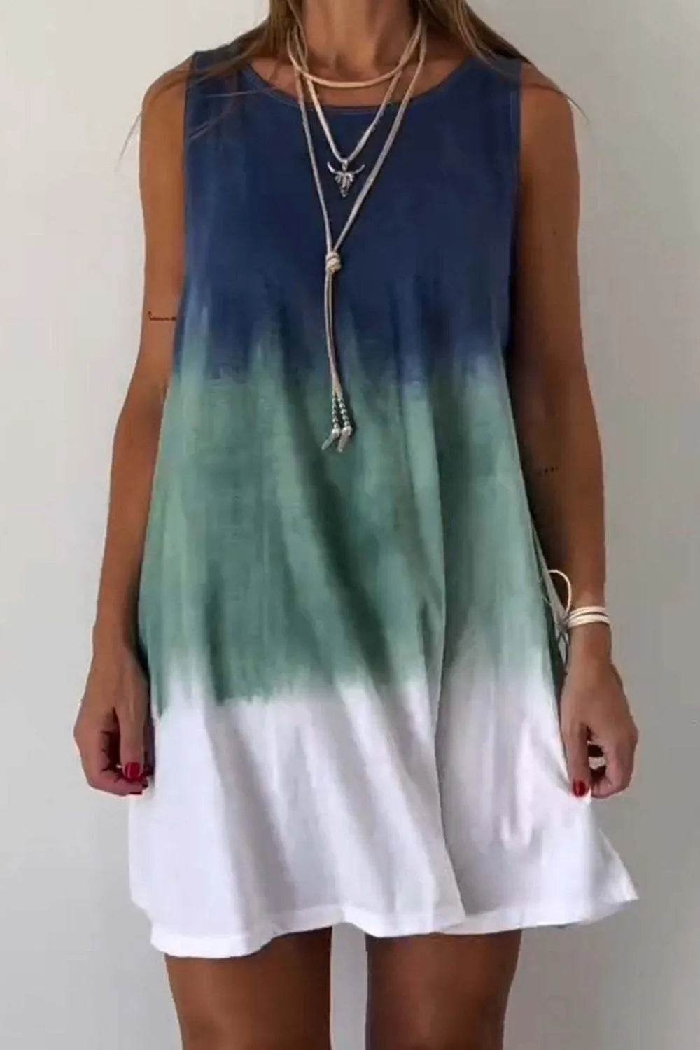 Full Size Tie-Dye Sleeveless Mini Tank Dress Plus Size - Bona Fide Fashion