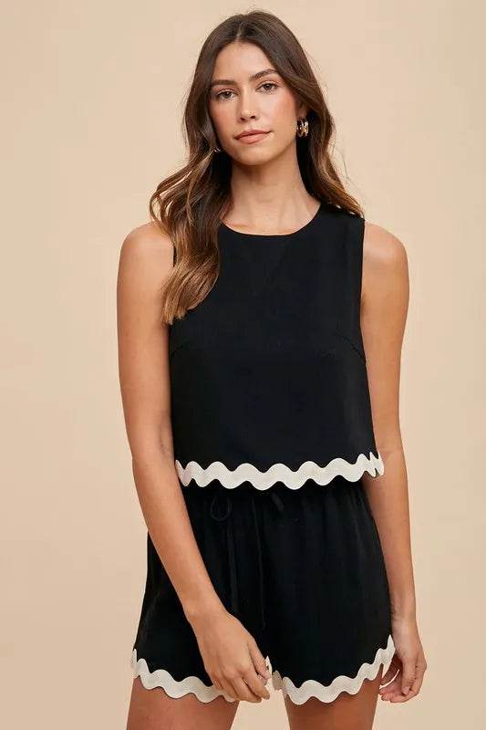 Annie Wear Two-Piece Set – Ric Rac Trim Detailed Top and Shorts for Summer Looks - Bona Fide Fashion