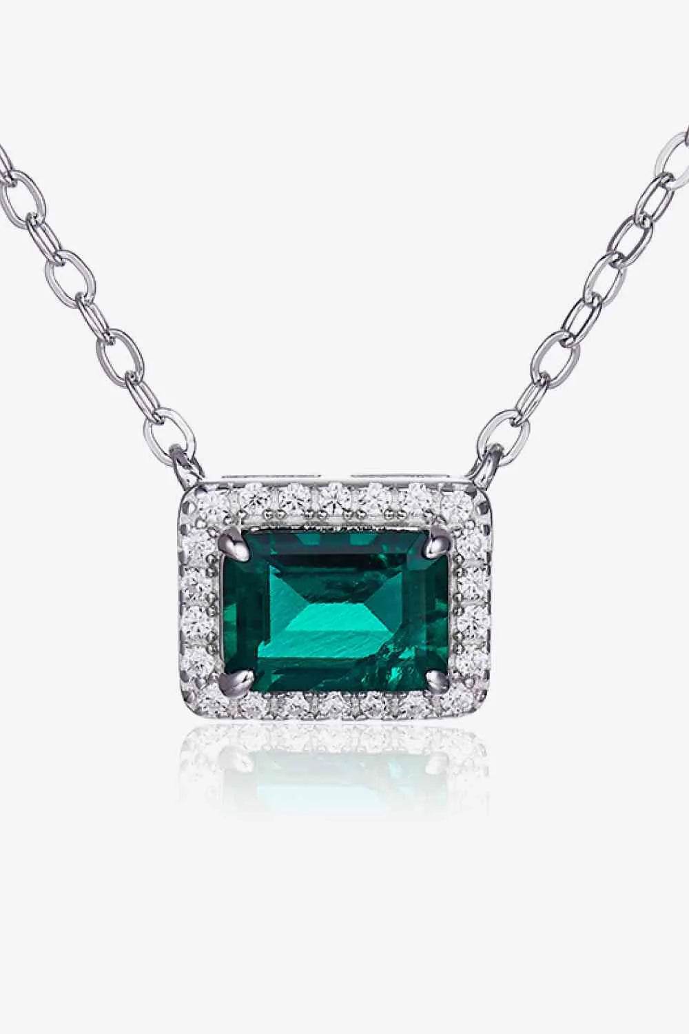 Lab-Grown Emerald Rectangle Pendant Necklace - Bona Fide Fashion