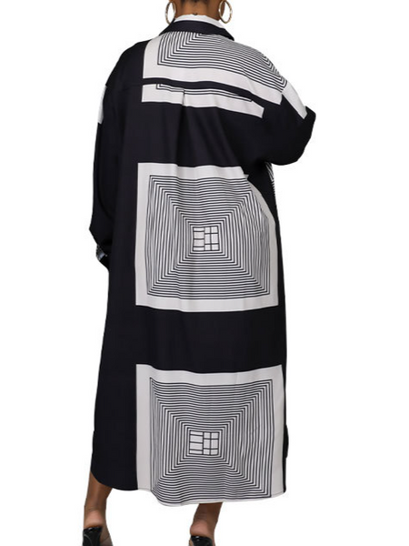 Plus Long Geometric Patterns Shirts Dress(Belt Not Included) HWFF5AKS9Q