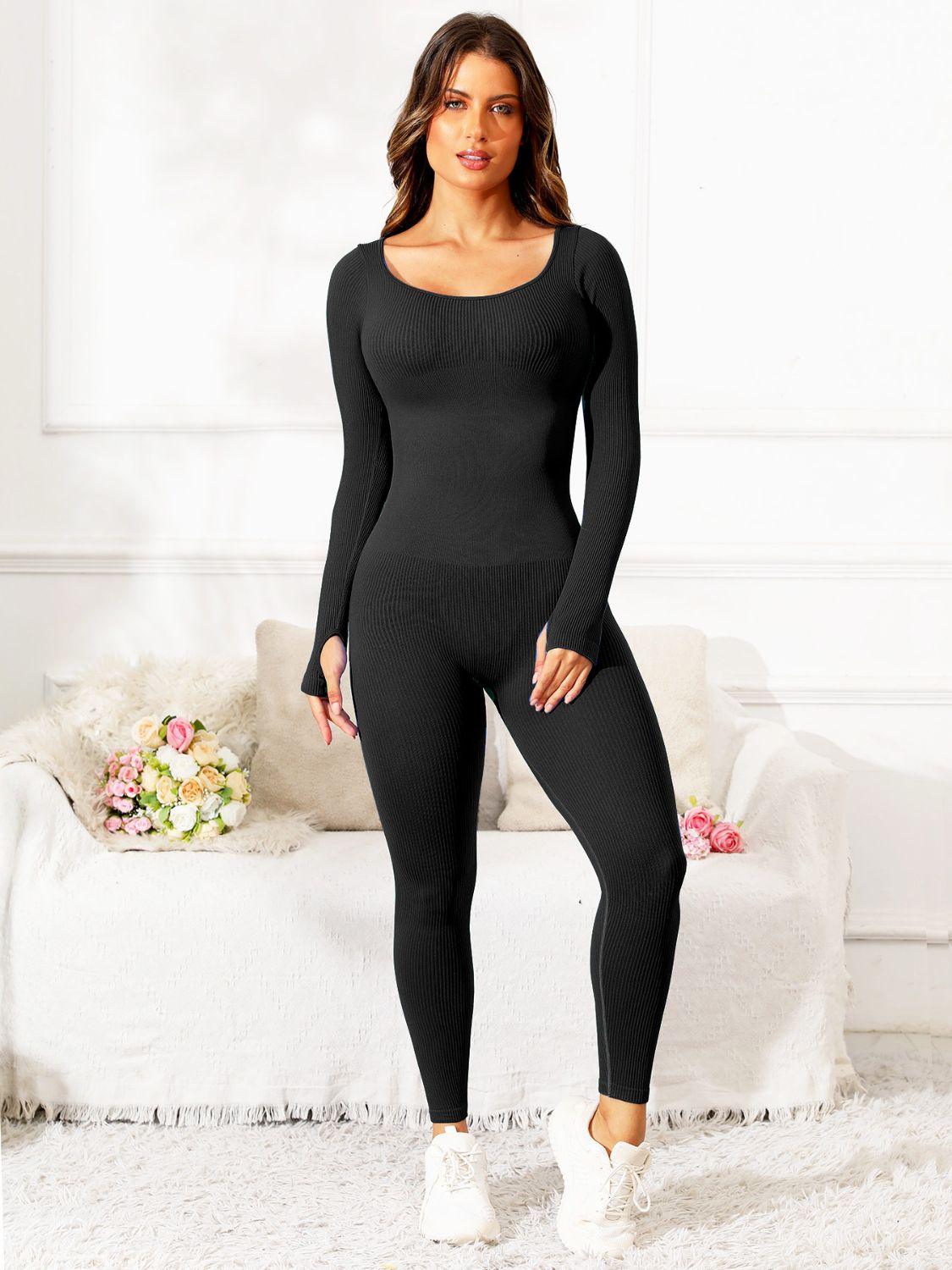 Scoop Neck Long Sleeve Active Jumpsuit - Bona Fide Fashion