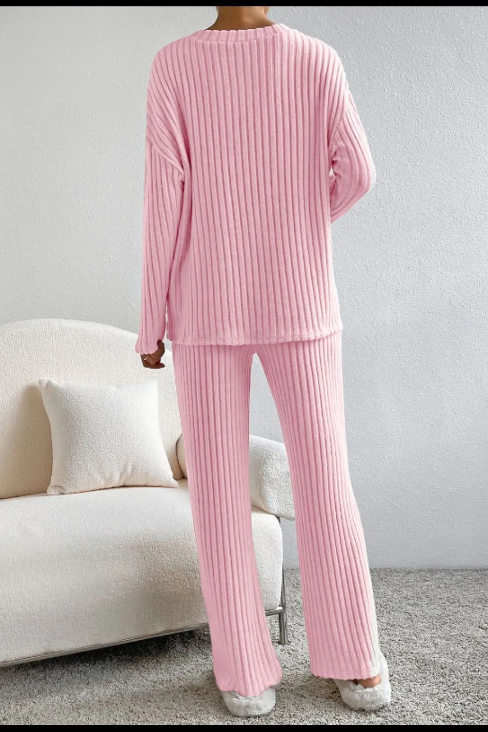 Ribbed V-Neck and Pants Lounge Set