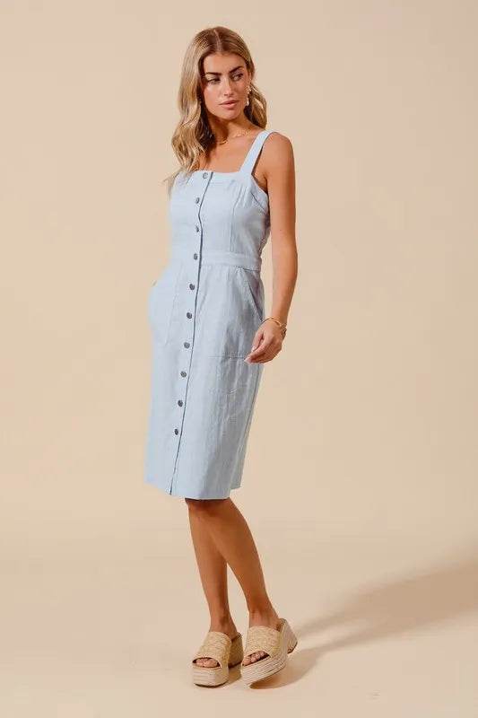SO ME Button Down Pocket Front Pinafore Dress - Bona Fide Fashion