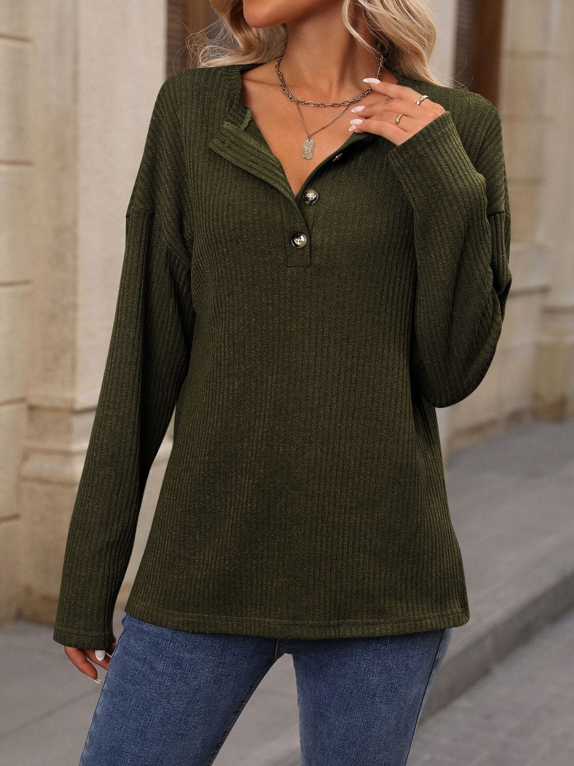 Half Button Long Sleeve T-Shirt