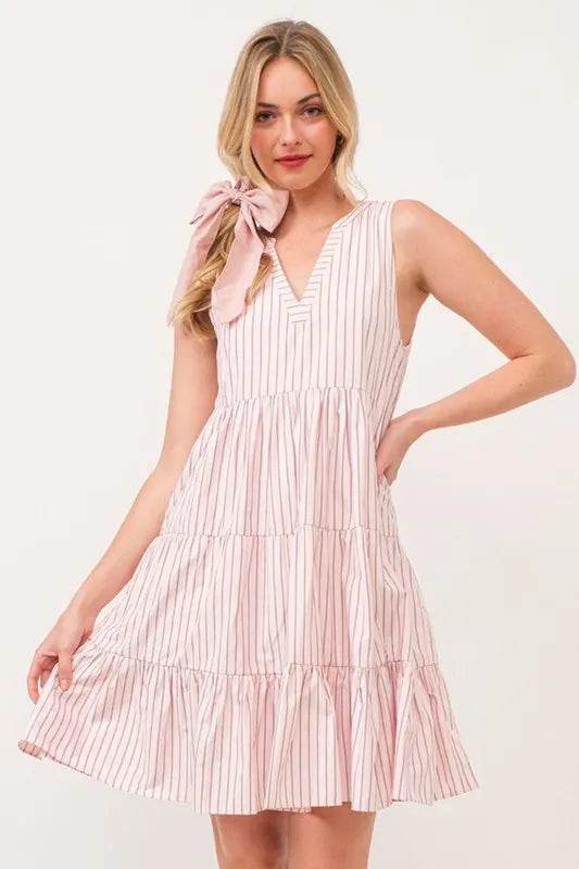 Lime 'N' Chili Striped Sleeveless V-Neck Tiered Dress - Bona Fide Fashion
