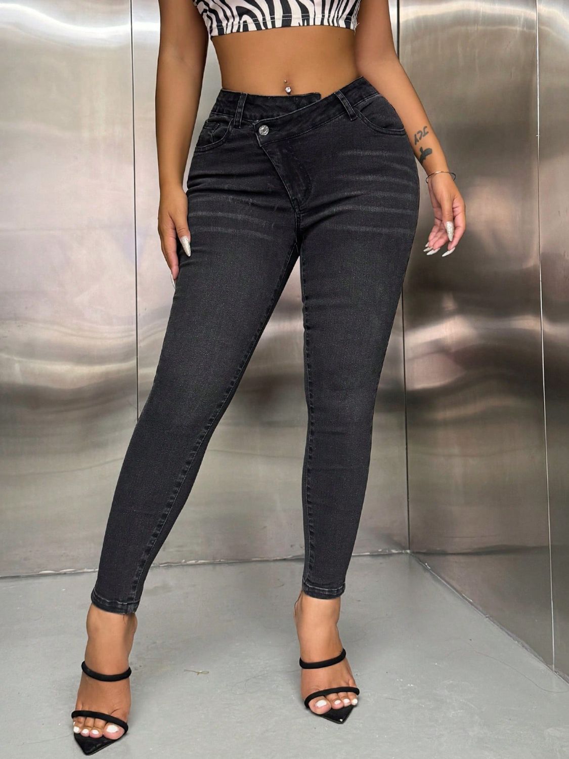 Women Jeans | Asymmetric Waist Jeans with Pockets