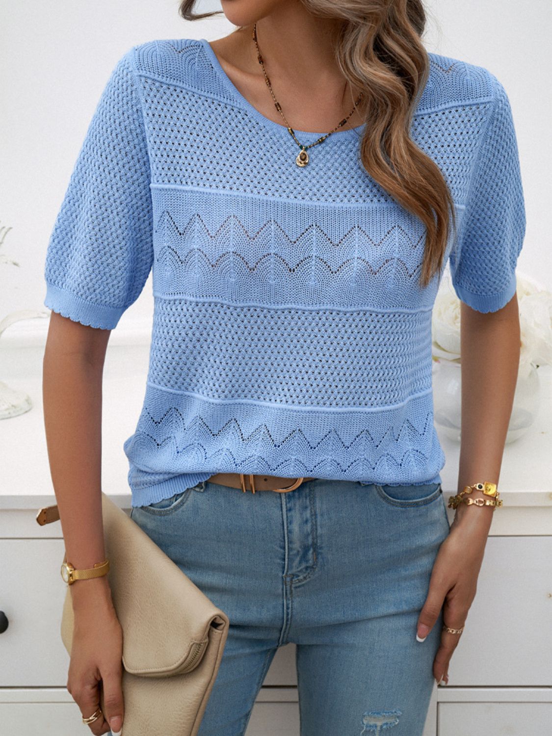 Round Neck Half Sleeve Knit Top